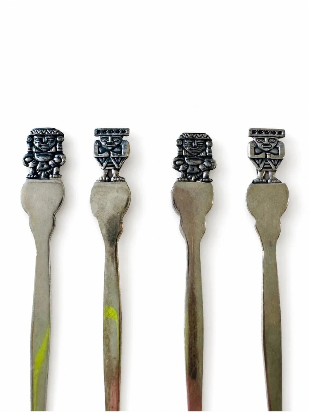 Mid-Century Alpaca Silver Cocktail Forks – Peruvian Inca Figural Set of 13